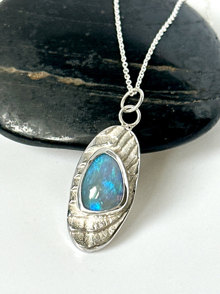 Lightning Ridge Opal Sterling Silver Cuttlefish Cast Pendant Necklace