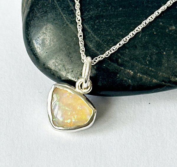 Solid Coober Pedy Opal Sterling Silver Pendant Necklace