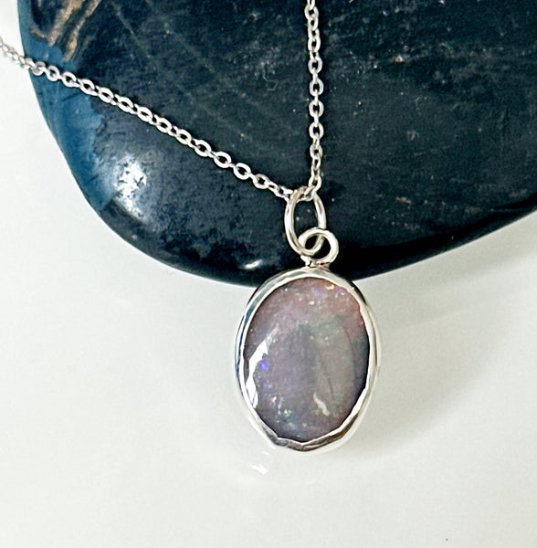 Solid Mintabie Jelly Opal Sterling Silver Pendant Necklace