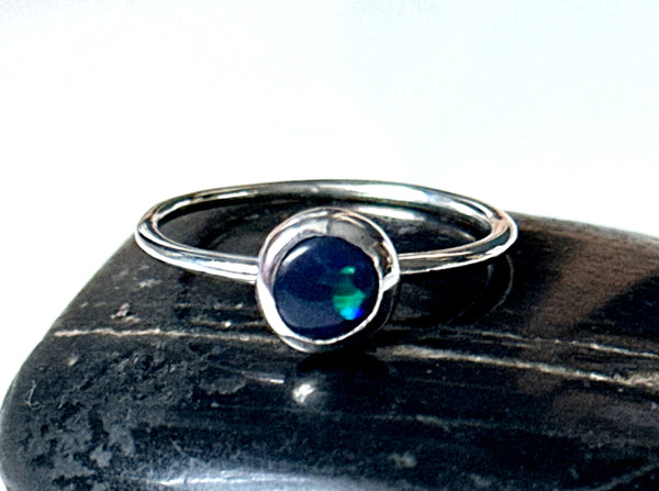 Solid Black Opal Sterling Silver Ring