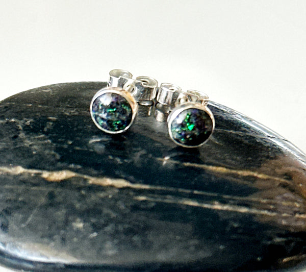 Fairy Matrix Opal Sterling Silver Stud Earrings