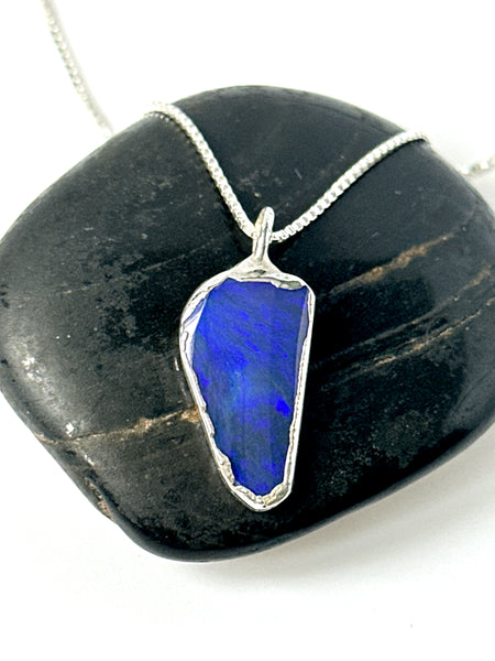 Crystal Black Opal electroformed Silver Pendant Necklace