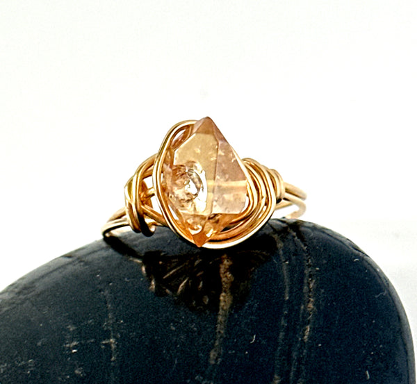 Rock Crystal Aura Quartz 14 ct Gold Filled Wire Ring
