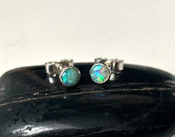 Mintabie Opal Silver Stud Earrings