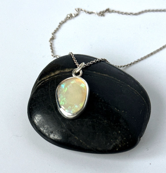 Coober Pedy Solid Opal Sterling Silver Pendant Necklace