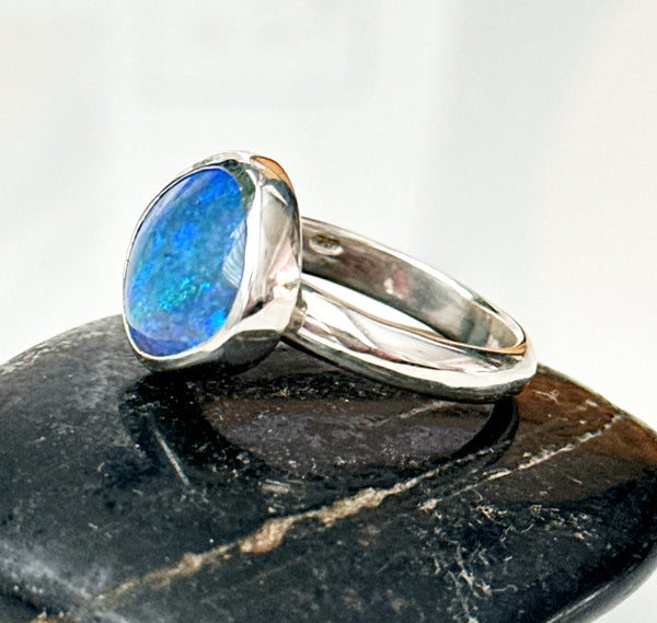 Solid Mintabie Opal Sterling Silver Ring