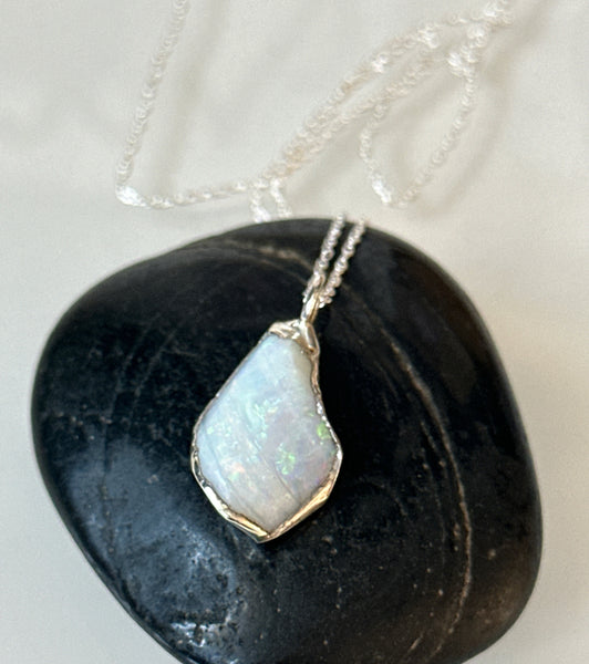 Coober Pedy Shell Opal Silver Pendant Necklace