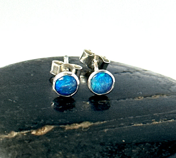 Lightning Ridge Opal Silver Stud Earrings