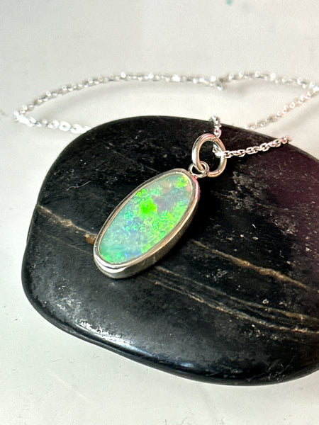 Lightning Ridge Opal Sterling Silver Pendant Necklace