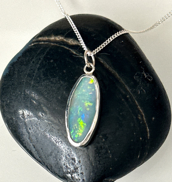 Lightning Ridge Solid Opal Silver Pendant Necklace
