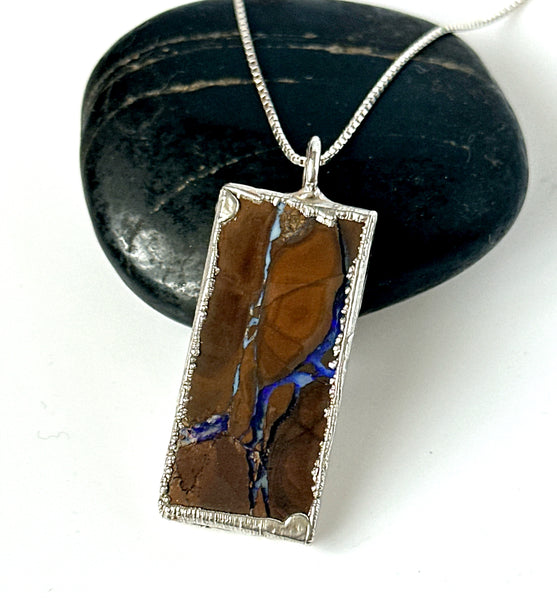 Boulder Opal Silver Pendant Necklace