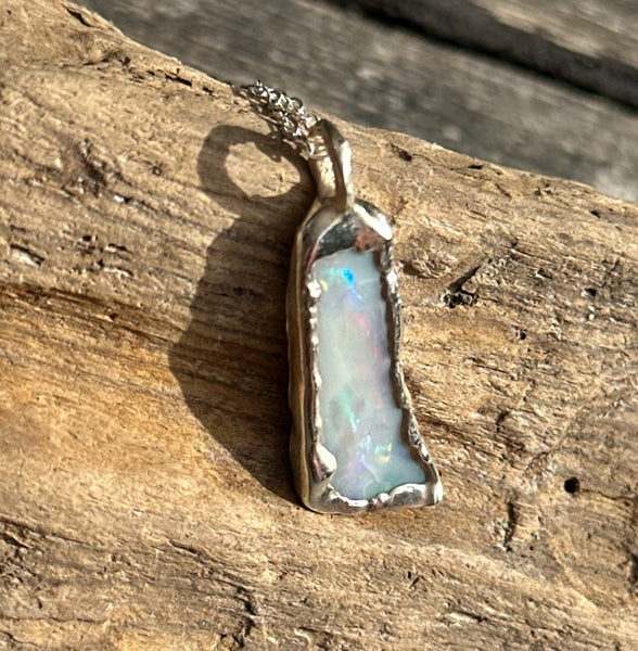Coober Pedy Electroformed Opal Silver Pendant Necklace