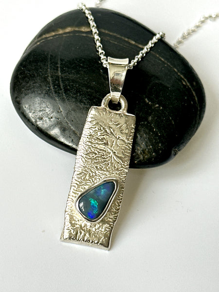 Solid Black Opal Sterling Silver Pendant Necklace