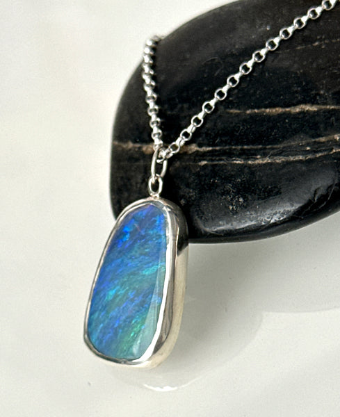 Solid Mintabie Opal Silver Pendant Necklace