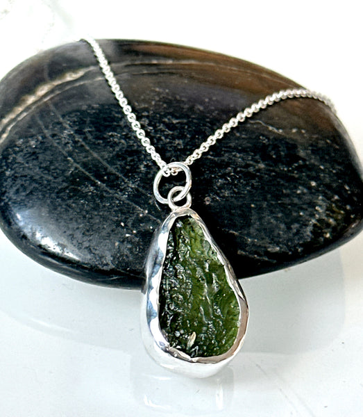 Genuine Moldavite Sterling Silver Pendant Necklace