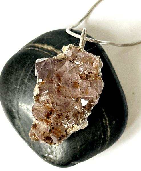 Raw Amethyst Silver Formed Pendant Necklace