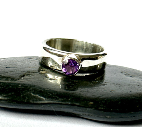 Faceted Amethyst Sterling Silver Ring
