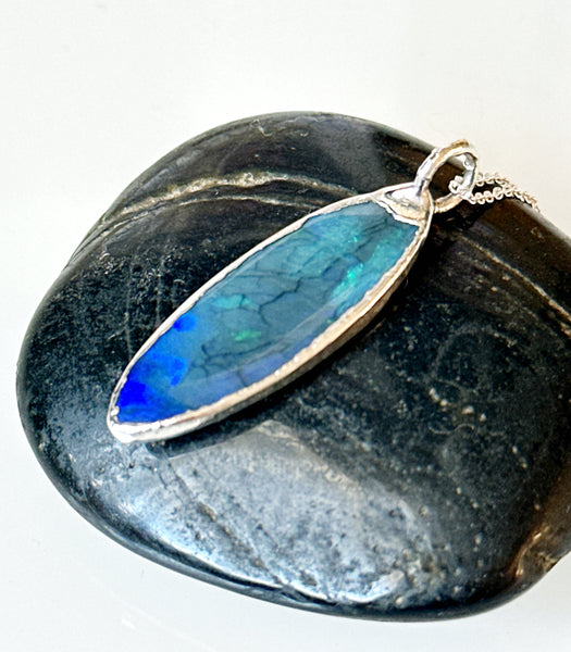 Solid Mintabie Crystal Opal Silver Pendant Necklace