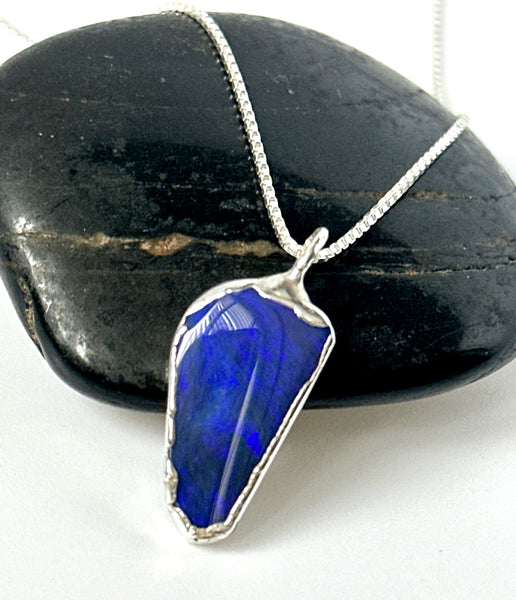 Crystal Black Opal electroformed Silver Pendant Necklace