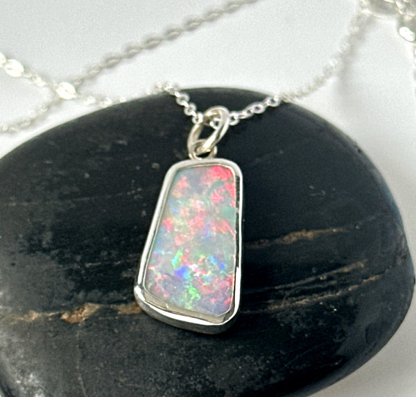 Coober Pedy Opal Sterling Silver Pendant Necklace