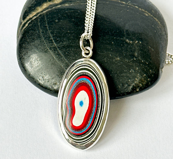 Fordite Sterling Silver Unisex Pendant Necklace