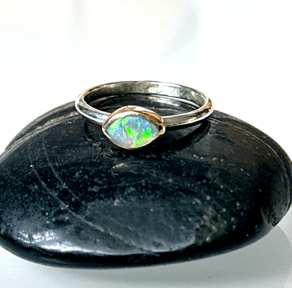 Solid Lightning Ridge Opal 9 Carat Gold & Sterling Silver Ring