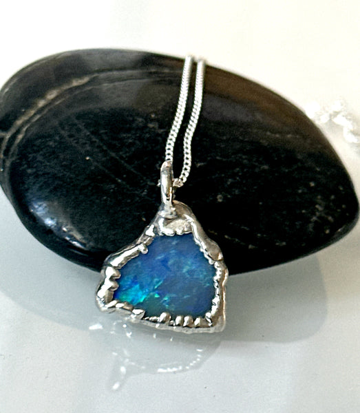 Lightning Ridge Opal Silver Pendant Necklace