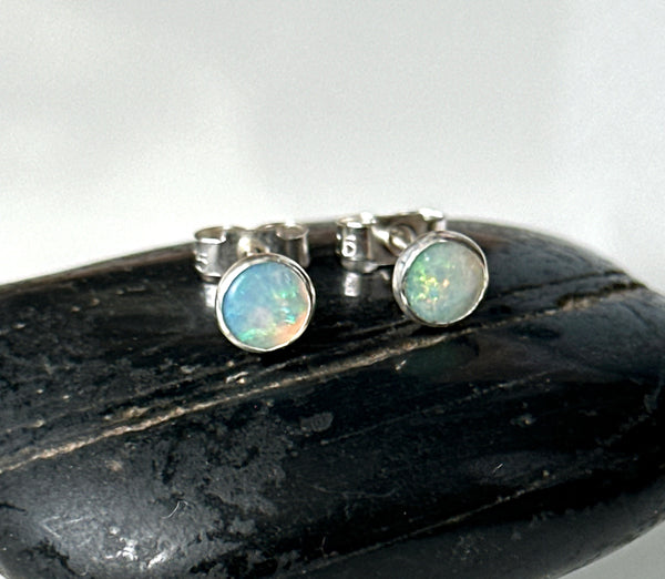 Solid Mintabie Opal Sterling Silver Stud Earrings