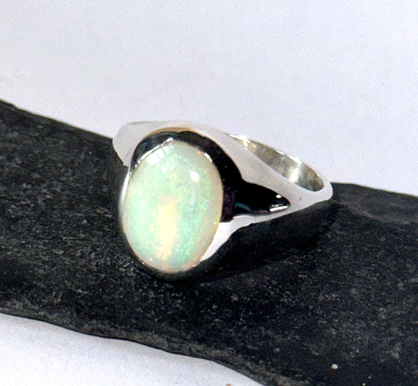 Large Unisex Solid Coober Pedy Opal Sterling Silver Signet Ring