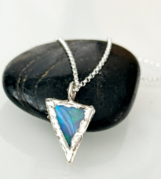 Solid Opal Silver Formed Textured Pendant Necklace