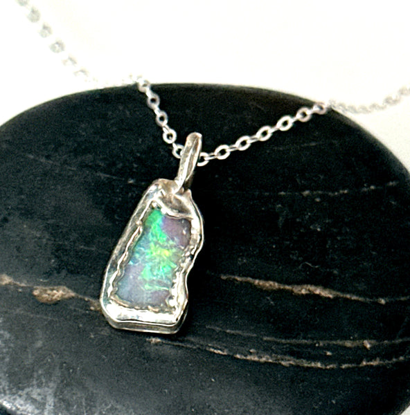 Lightning Ridge Opal Silver Pendant Necklace