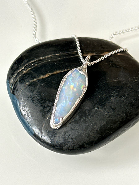 Solid Coober Pedy Opal Silver Pendant Necklace