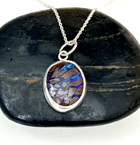 Boulder Opal Sterling Silver Pendant Necklace
