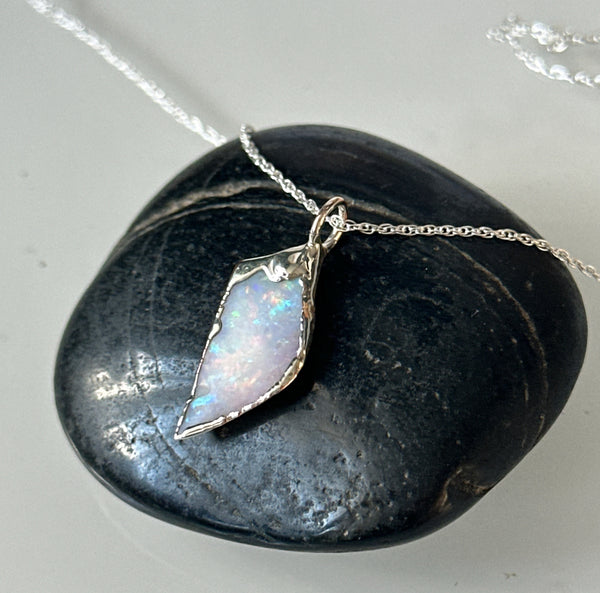 Coober Pedy Shell Opal Silver Pendant Necklace