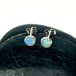 Lightning Ridge Solid Opal Sterling Silver Stud Earrings