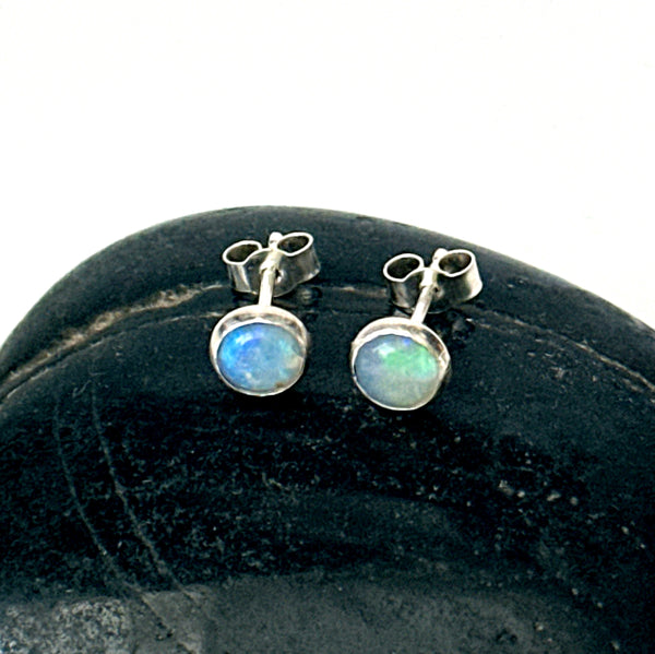 Lightning Ridge Solid Opal Sterling Silver Stud Earrings