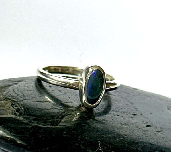 Black Opal Sterling Silver Ring