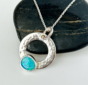 Lightning Ridge Opal Textured Sterling Silver Pendant Necklace