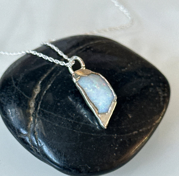 Coober Pedy Shell Opal Silver Pendant Necklace