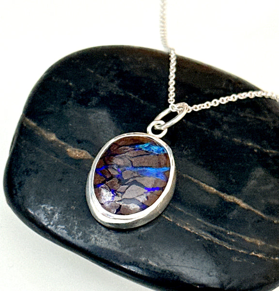 Boulder Opal Sterling Silver Pendant Necklace