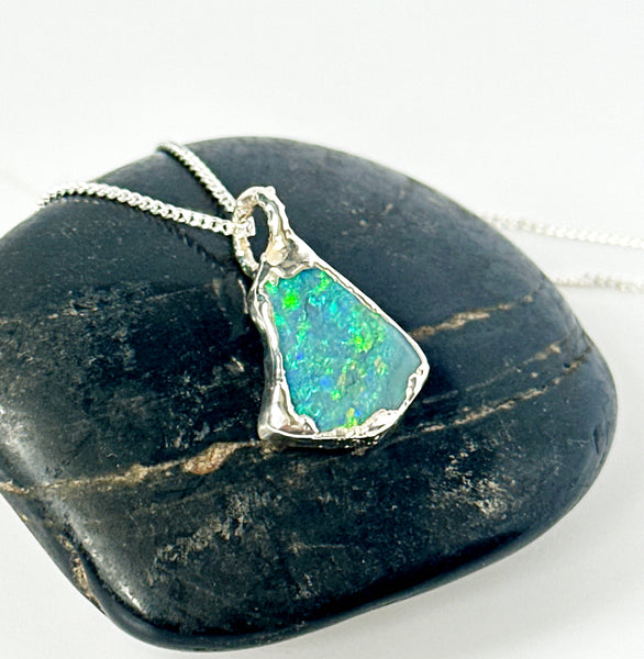 Lightning Ridge Opal Silver Pendant Necklace