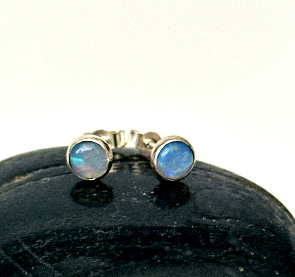 Lightning Ridge Solid Opal Sterling Silver Stud Earrings