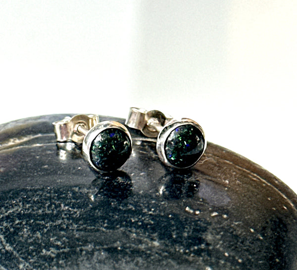 Andamooka Opal Matrix Stud Silver Earrings