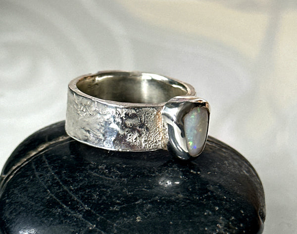 Solid Coober Pedy Opal Sterling Silver Ring