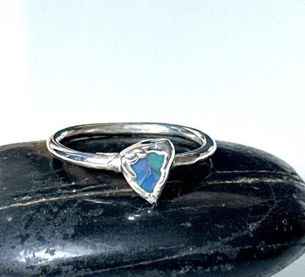 Lightning Ridge Opal Silver Formed Ring