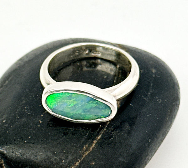 Solid Lightning Ridge Opal Sterling Silver Ring