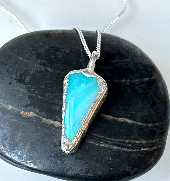 Coober pedy Opal Silver Necklace