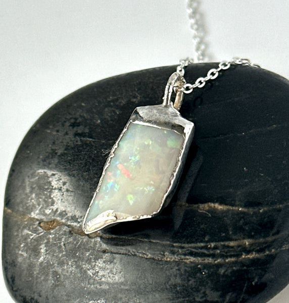 Coober Pedy electroformed Opal Silver Pendant Necklace