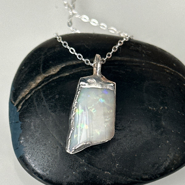 Coober Pedy Opal Silver Pendant Necklace