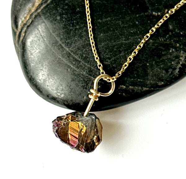 Titanium Rock Quartz Gold Filled Pendant Necklace